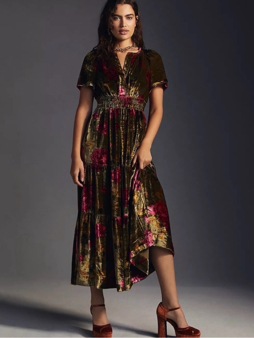 Anthropologie somerset maxi dress, velvet, floral; medium